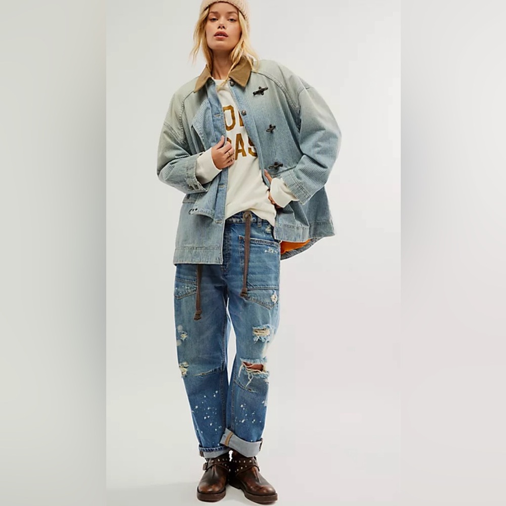 NWT Free People Moxie Pull-On Barrel Jeans Ripped Distressed Drawstring 28 Pull - Picture 9 of 13